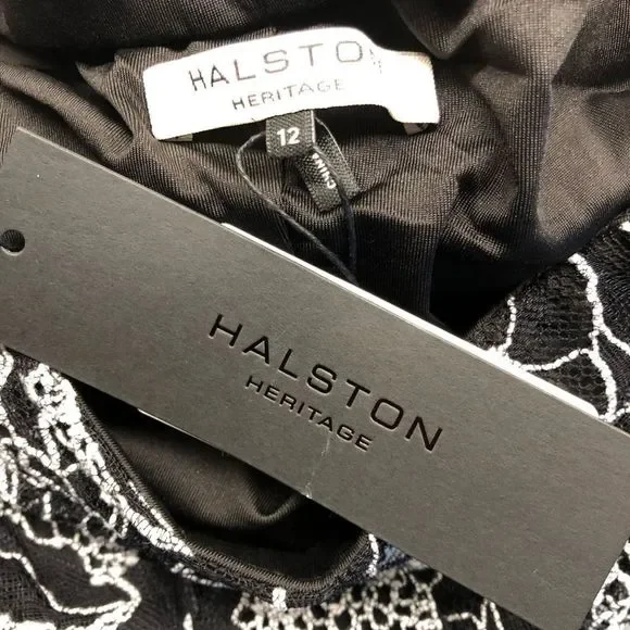 Halston Heritage Off the Shoulder Flounce Mesh Lace Embroidered Top 12 14 - Picture 7 of 8
